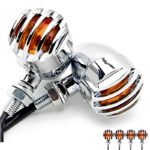 4 Pcs 12V Universal Motorcycle Grill Turn Signal Lights - Amber LED & Chrome Body Indicators